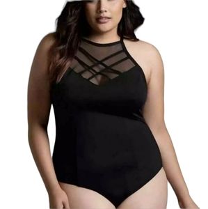 TORRID Black Strappy Mesh See Through Bodysuit Plus Size 1X